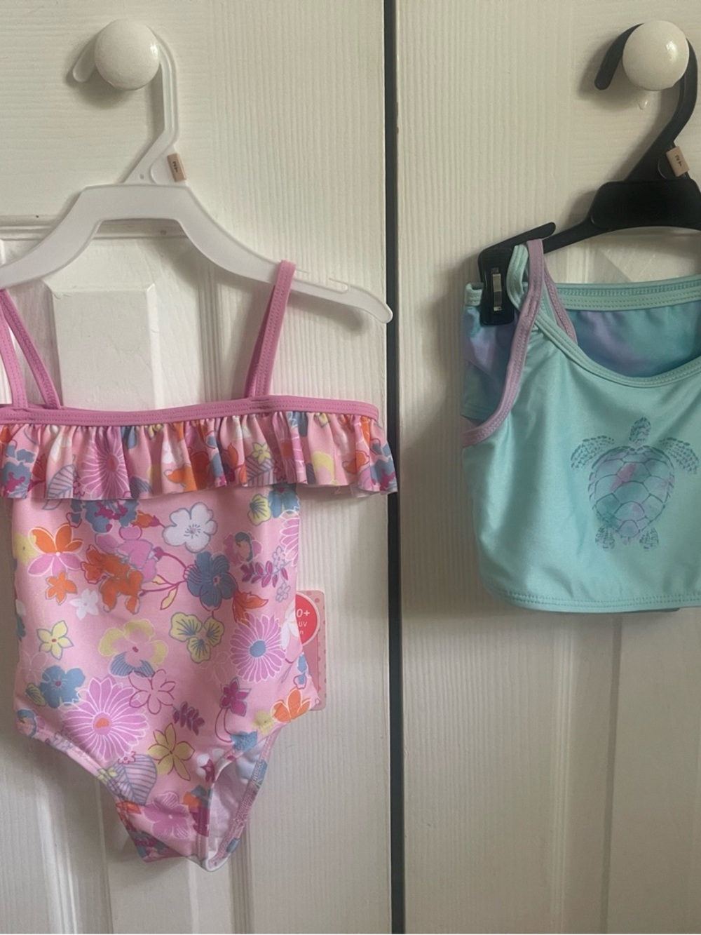 Girls Floral Ruffle One-Piece Swimsuit & Sea Turtle Tankini Set - Pink & Aqua